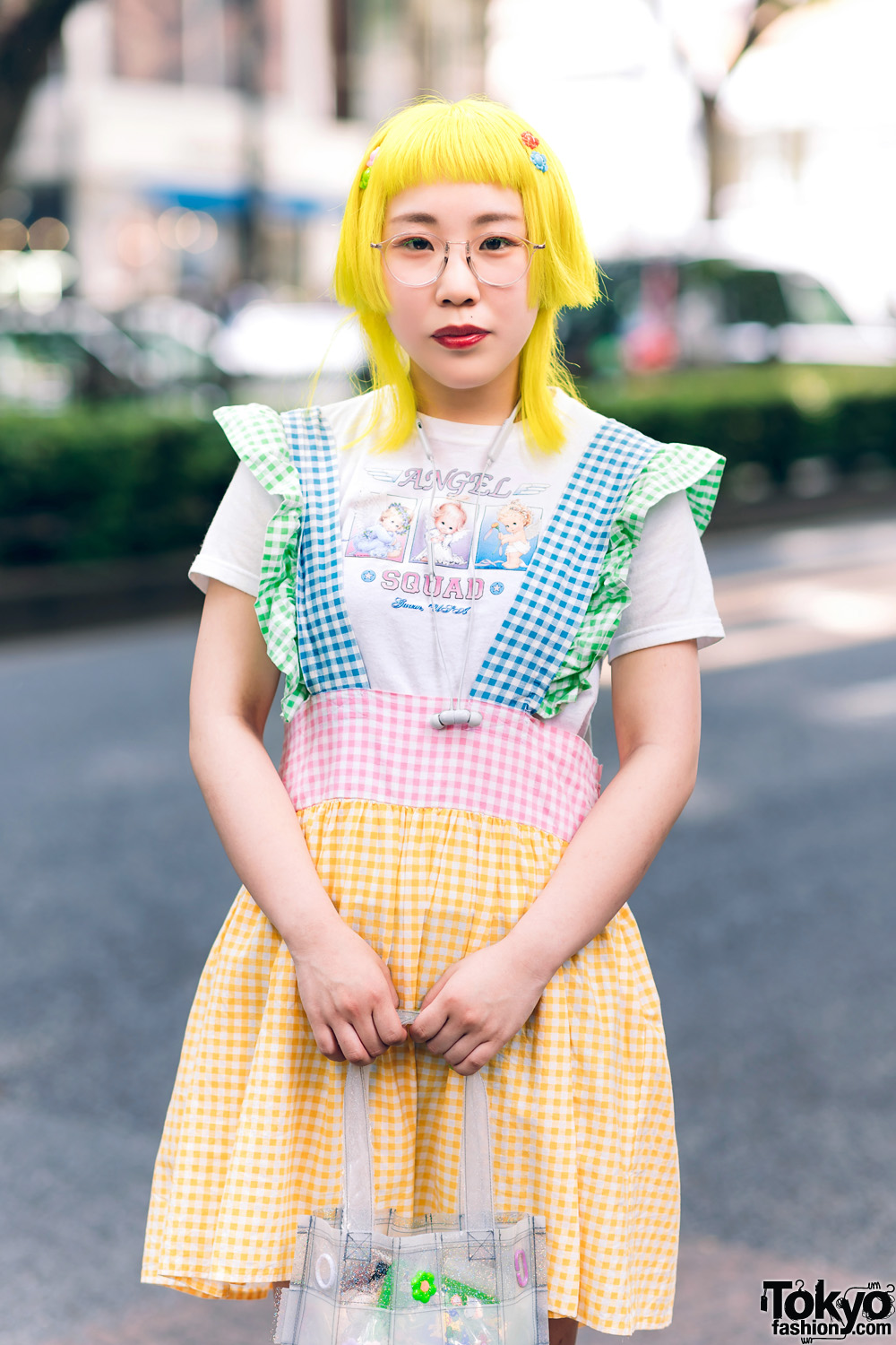 Colorful Harajuku Style W Yellow Hair Angel Squad T Shirt Handmade