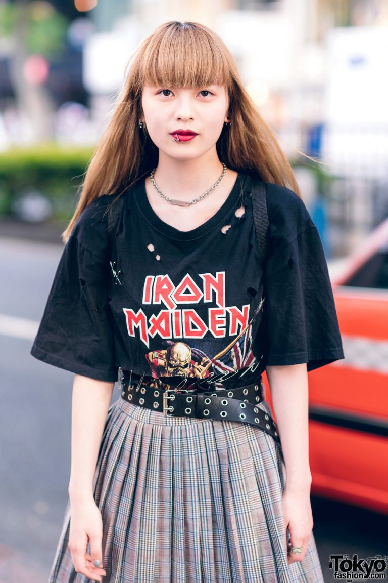 Harajuku Girl in Iron Maiden T-Shirt, Kinji, Spinns, Dinosaur Bag ...
