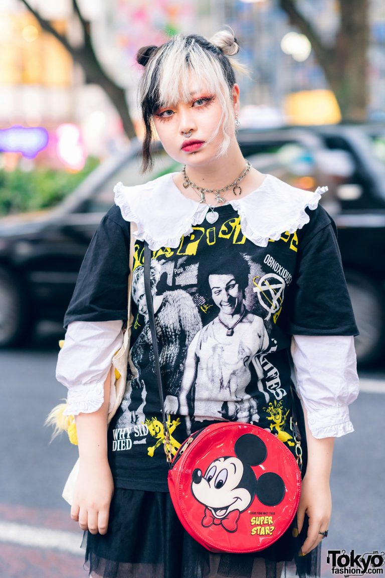 Harajuku Girl Street Style W Twin Buns Sex Pistols T Shirt Tulle