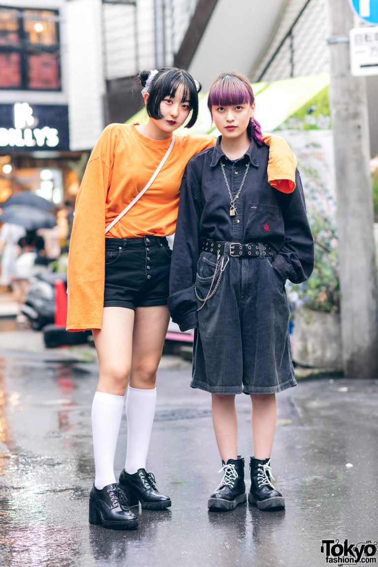 Harajuku Girls Rainy Season Street Styles w/ Oversized Corduroy Shorts ...