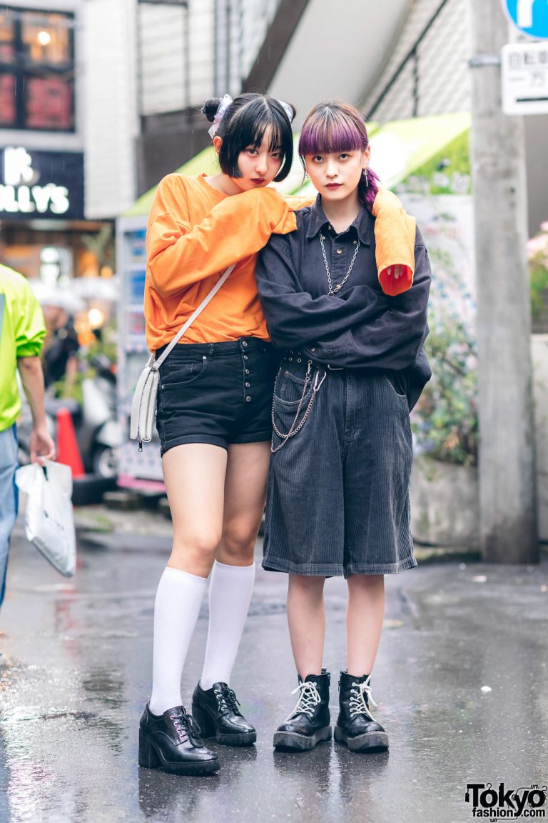 Harajuku Girls Rainy Season Street Styles w/ Oversized Corduroy Shorts ...