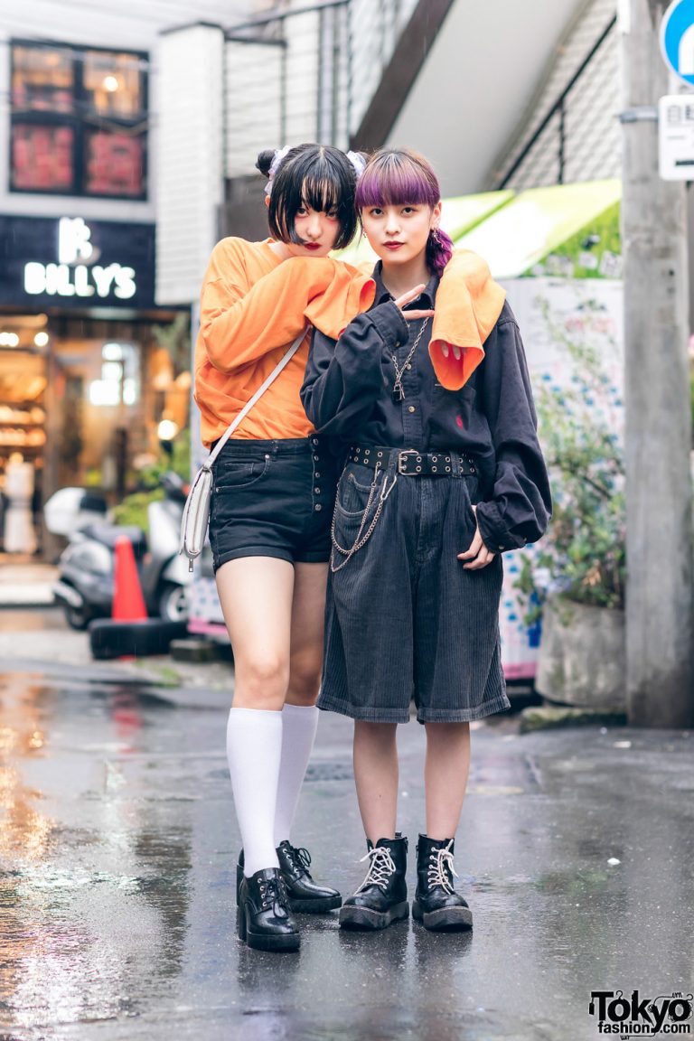 Harajuku Girls Rainy Season Street Styles w/ Oversized Corduroy Shorts ...