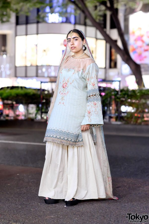 Harajuku Girl Wearing Pastel Bonanza Satrangi Top, Khaadi Bottoms & Accessories From Pakistan