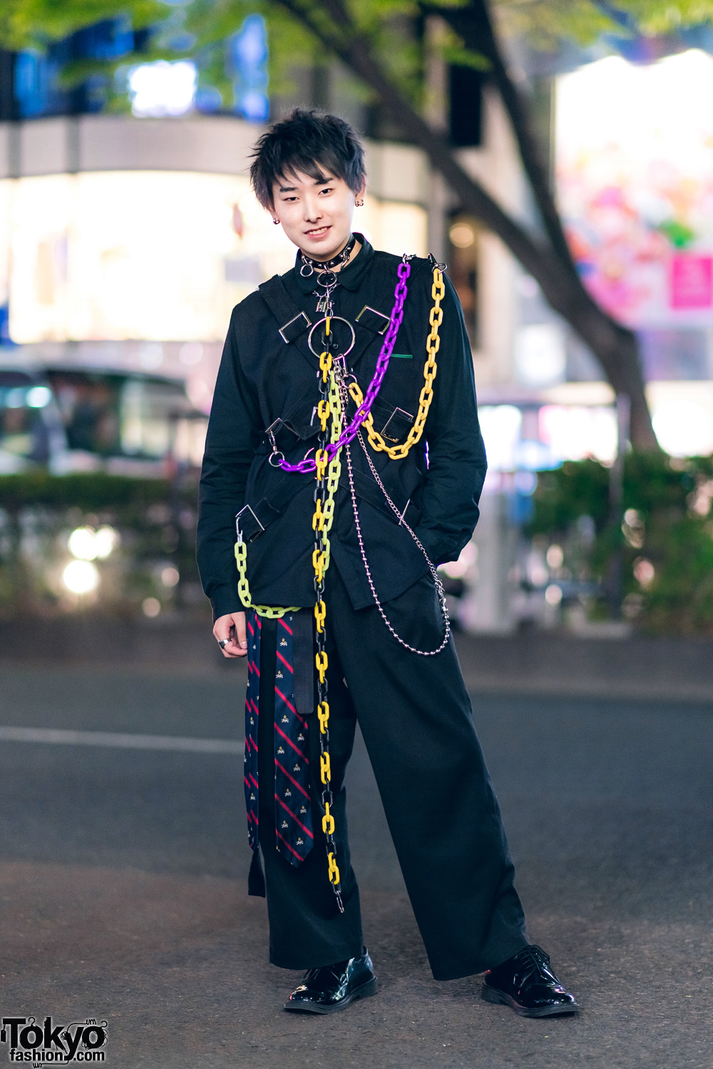 All Black Harajuku Streetwear Style w/ Ash Blonde Hair, Cross