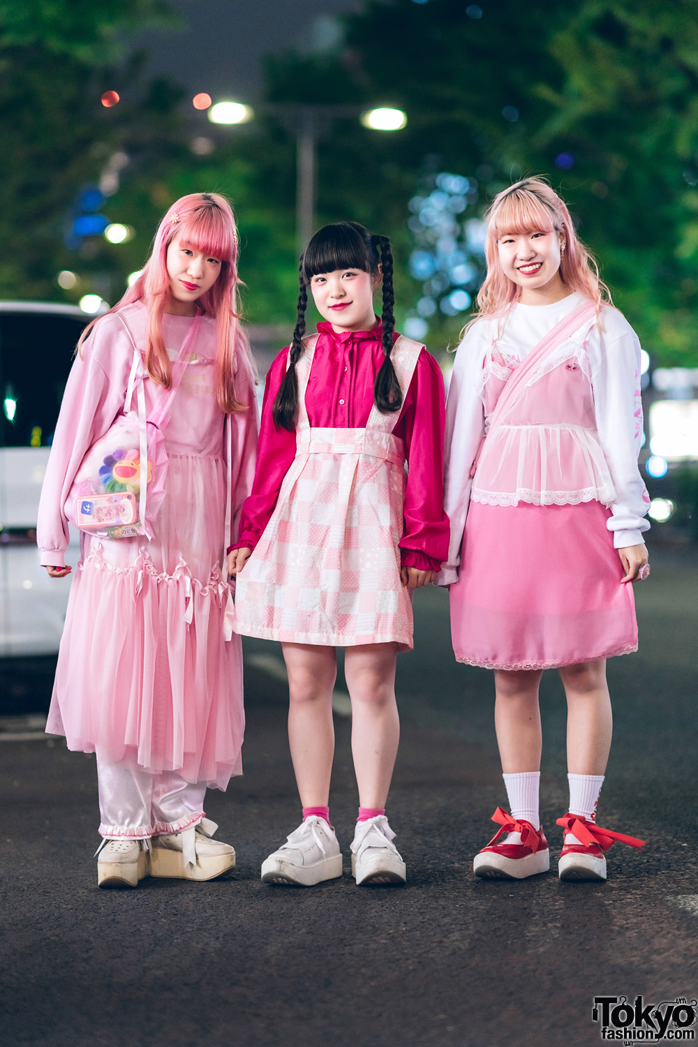 Kawaii Pink Harajuku Styles w/ Vintage Sheer Dress, Satin Pants, Handmade Skirt, Raspberry Pie, Little Sunny Bite & Tokyo Bopper
