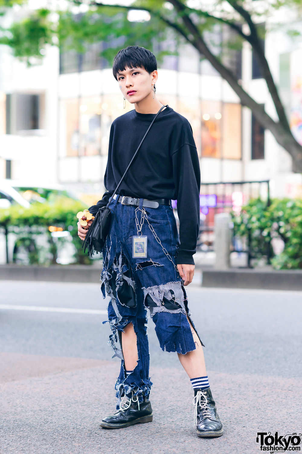 Tokyo Vintage & Remake Streetwear Style w/ Ripped Jeans, Fringe Bag, WEGO, Dr. Martens & Yu-Gi-Oh!