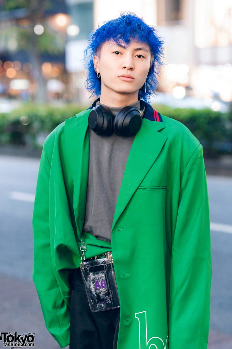 Harajuku Mens Street Style w/ Blue Hair, YoiKadakada Oversized Blazer ...
