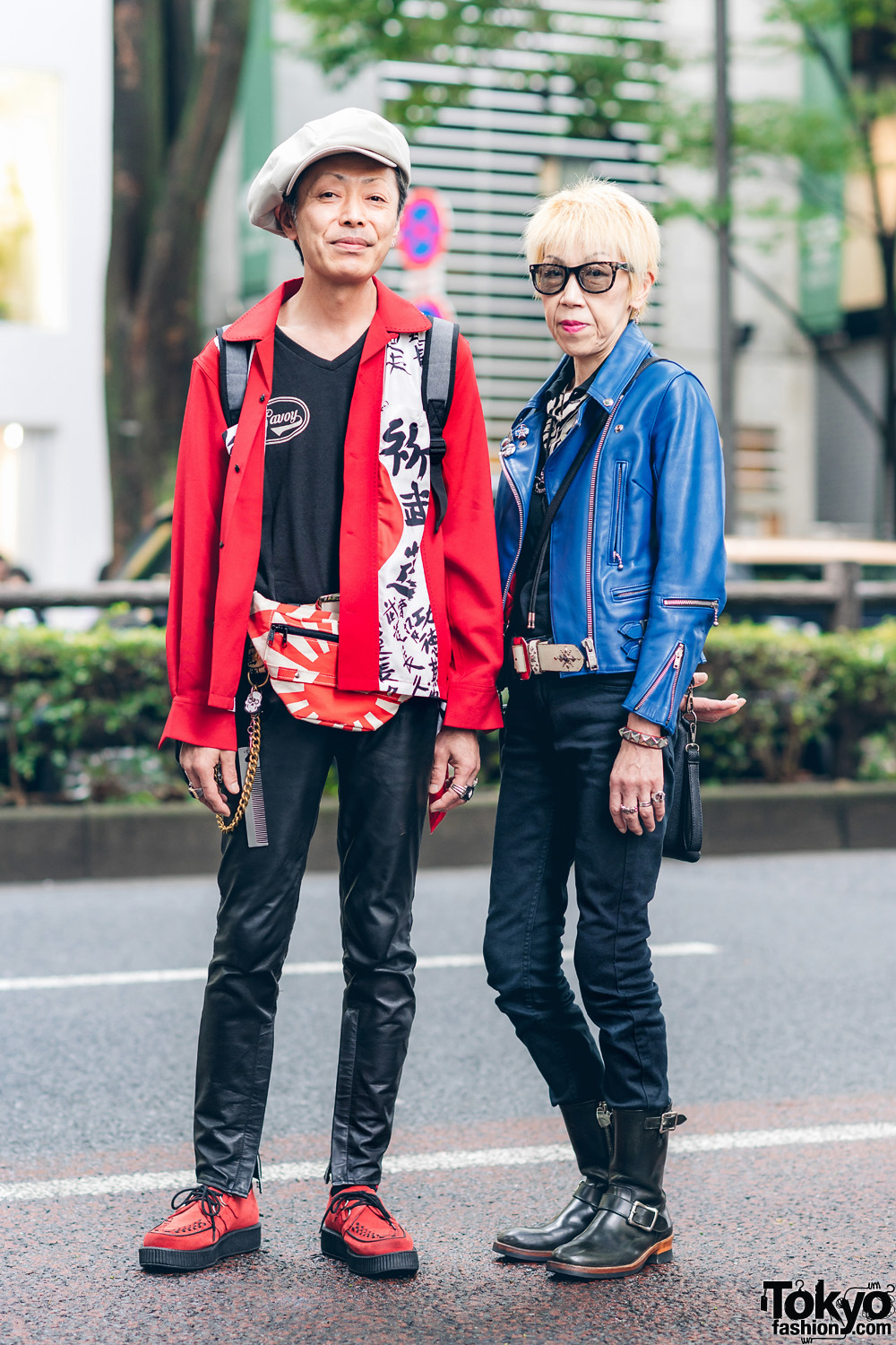 Japanese Savoy Styles w/ Beret, Kanji Print Jacket, 666 Faux Leather Moto Jacket, Neon, Rising Sun Waist Bag, Love Kills Boots & Tuk Creepers