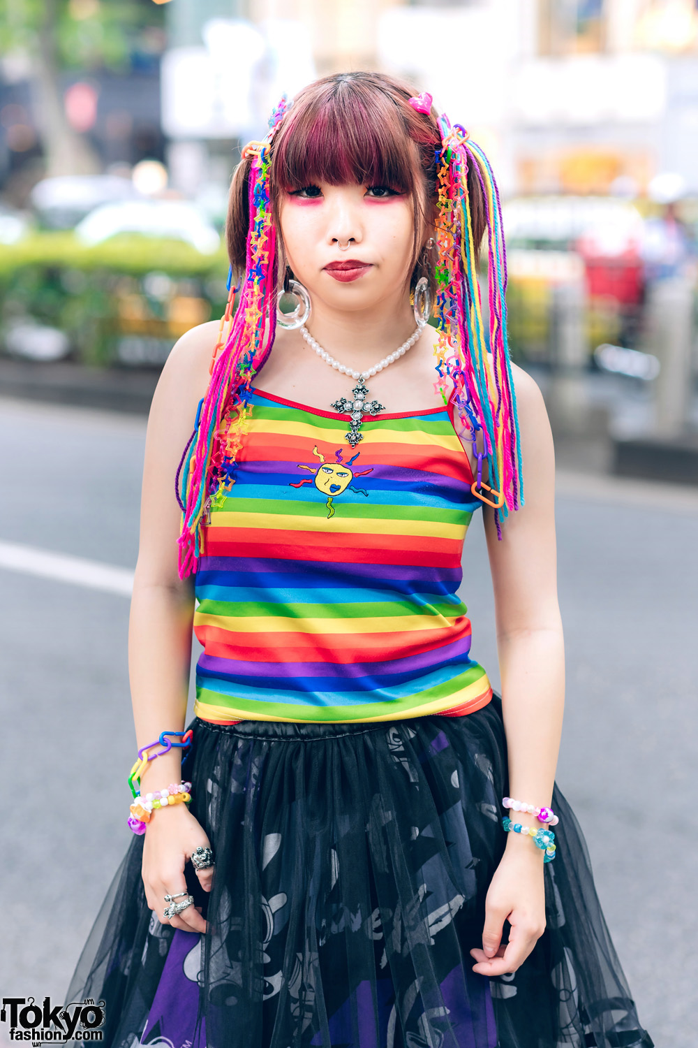 Tokyo Rainbow Streetwear Styles w/ Furry Ears, Rainbow Hair Falls ...