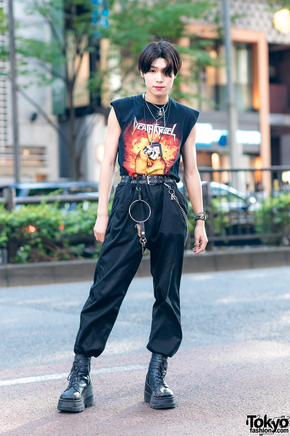 Harajuku Guy in Death Angel T-Shirt, Chain Wallet, Spider Necklace 