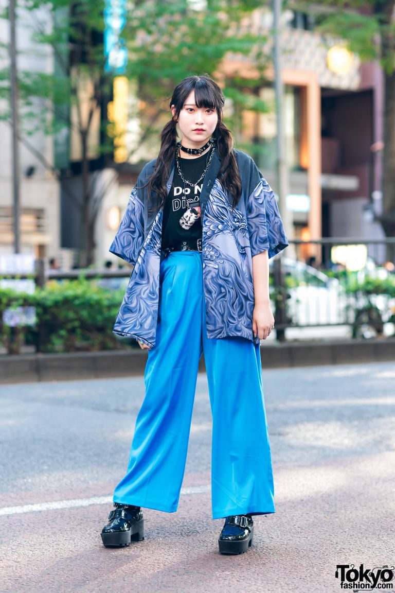 Harajuku Blue Streetwear Style w/ Twin Tails, Grommet Choker, Mabataki ...