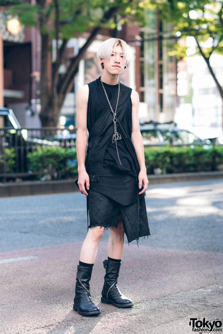 All Black Rick Owens Look in Harajuku w/ Blonde Hair, Gauged Ears ...