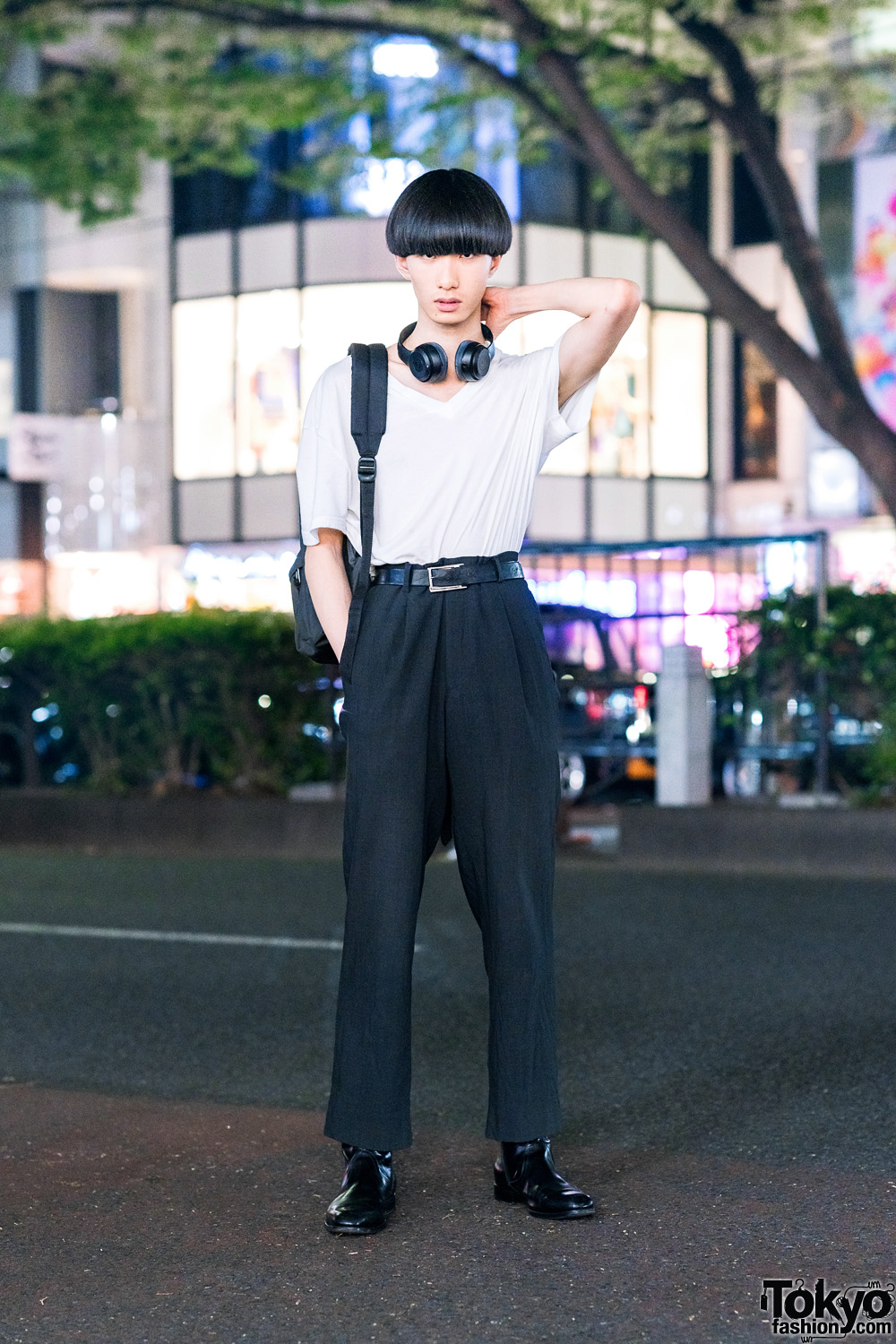 Tokyo Male Model w/ Blunt Bob, Prada Shirt, Hugo Boss Pants, Eastpak ...