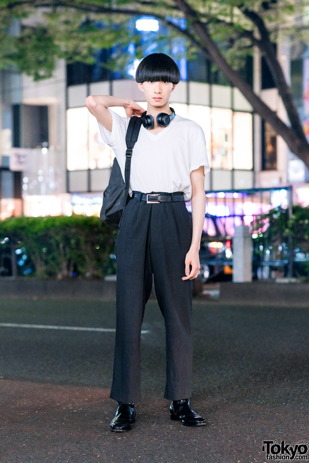 Tokyo Male Model w/ Blunt Bob, Prada Shirt, Hugo Boss Pants, Eastpak, Diesel  & Salvatore Ferragamo Boots – Tokyo Fashion