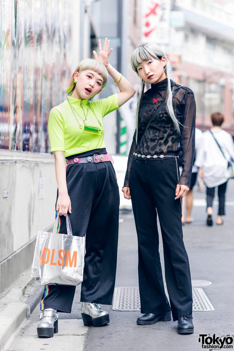 Harajuku Girls Streetwear Styles w/ Neon Hair, LED Necklace, Sheer ...