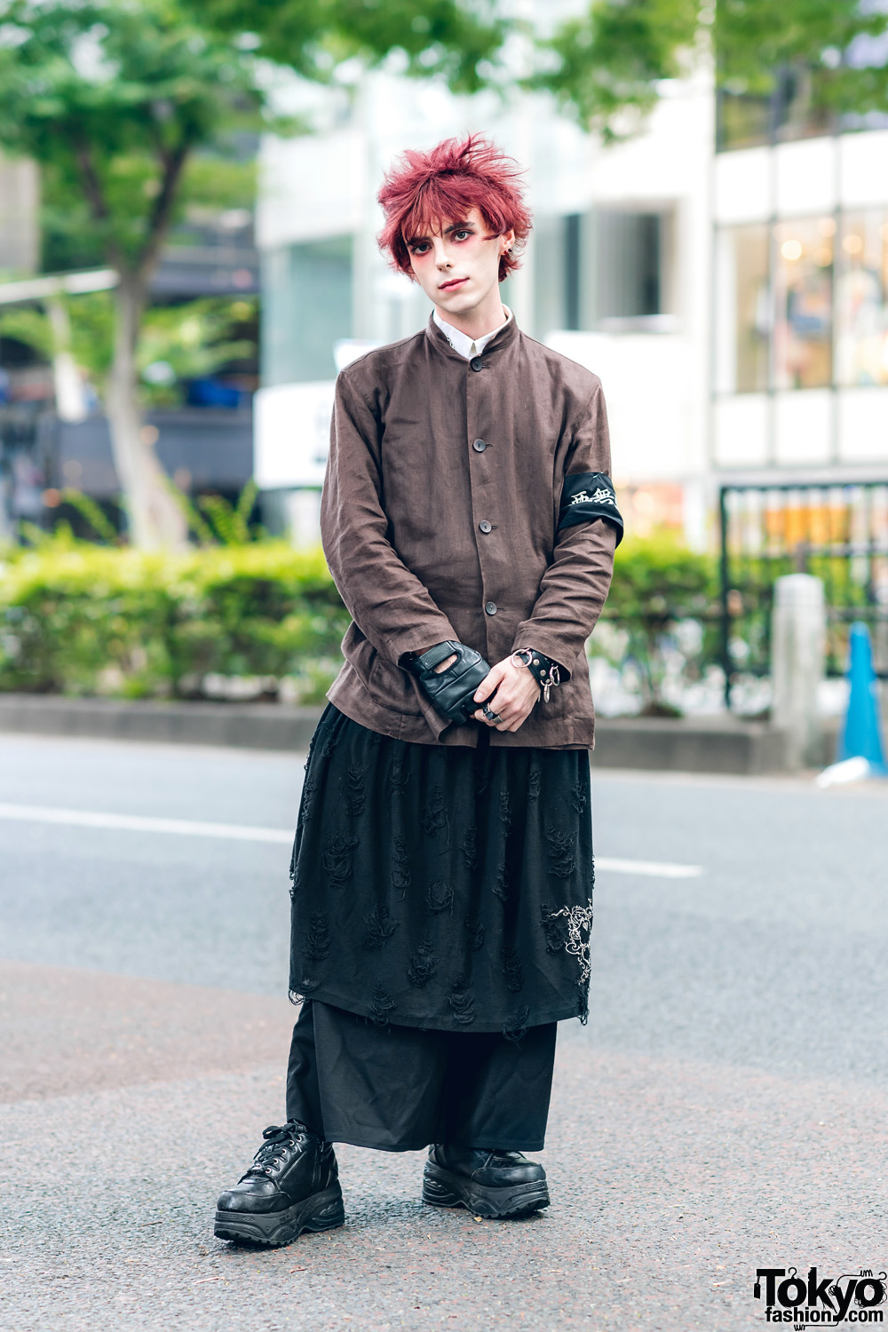 Harajuku Street Style w/ Red Hair, Issey Miyake Collarless Jacket ...