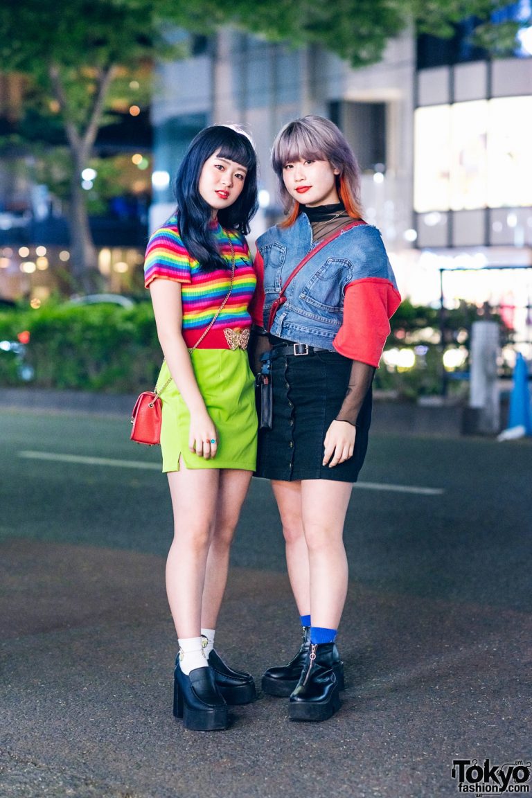 Tokyo Beauty School Students in Rainbow Top, Denim Vest, Mini Skirts ...