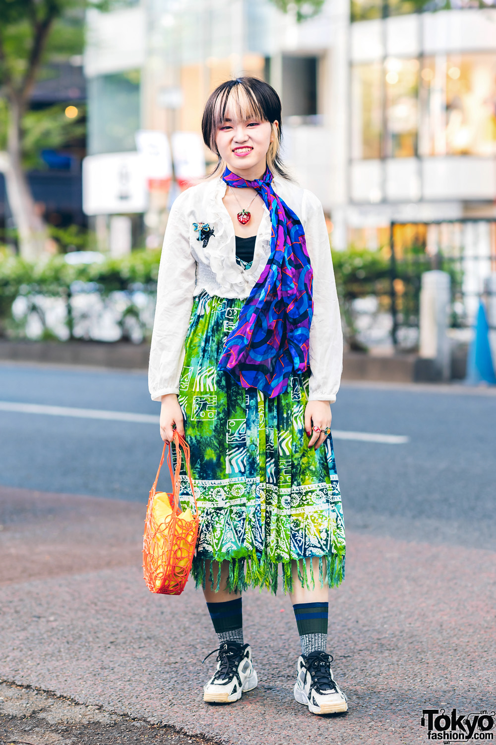 Harajuku Style w/ Two-Tone Hair, Stickout Cropped Jacket, Kinji Batik Dress, Vivienne Westwood, Izue Kobo, New York Joe & Asics