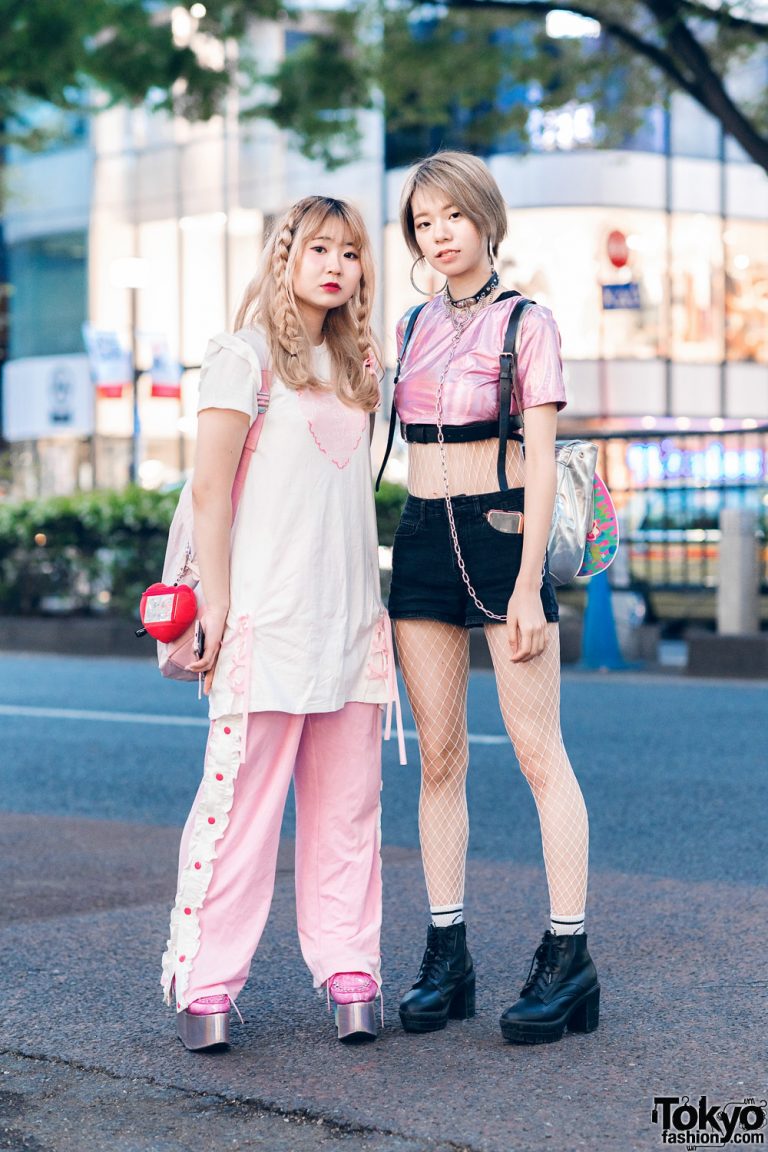 Pink Harajuku Styles w/ Twin Braids, Fishnet Bodysuit, Candy Stripper ...