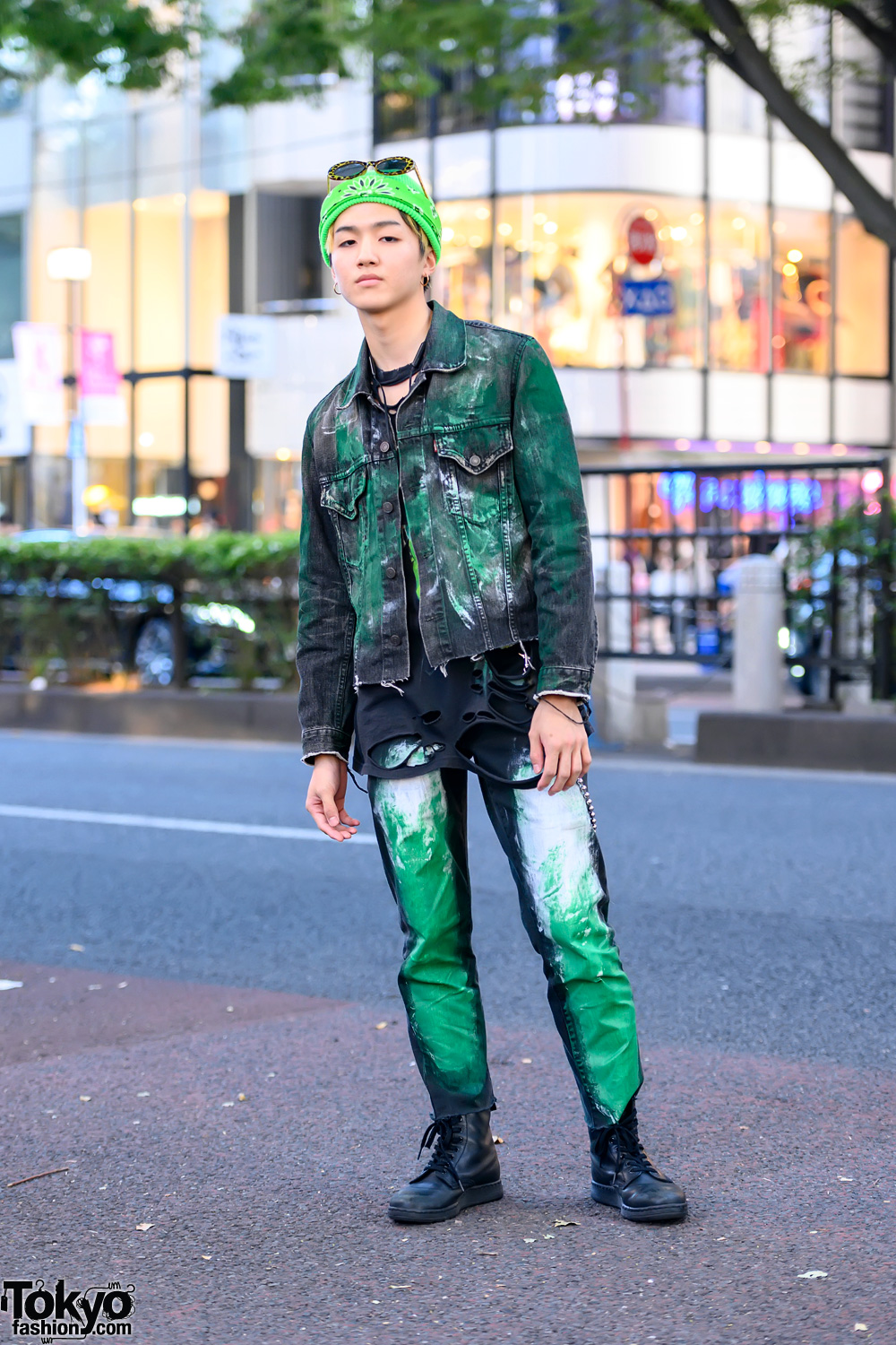 The Joker Inspired Harajuku Street Style Featuring Hand-Painted Denim Jacket & Dr. Martens