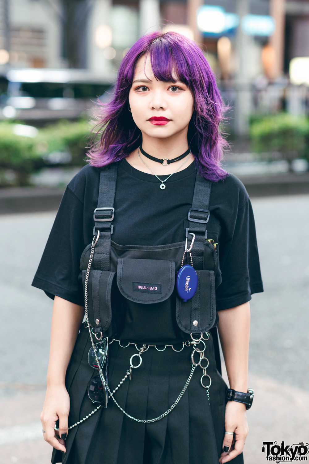 Harajuku Streetwear w/ Purple Hair, UNIQLO x Street Fighter Shirt, Romantic  Standard Pleated Skirt, Burlesque Harness Bag & Yosuke Chunky Shoes – Tokyo  Fashion