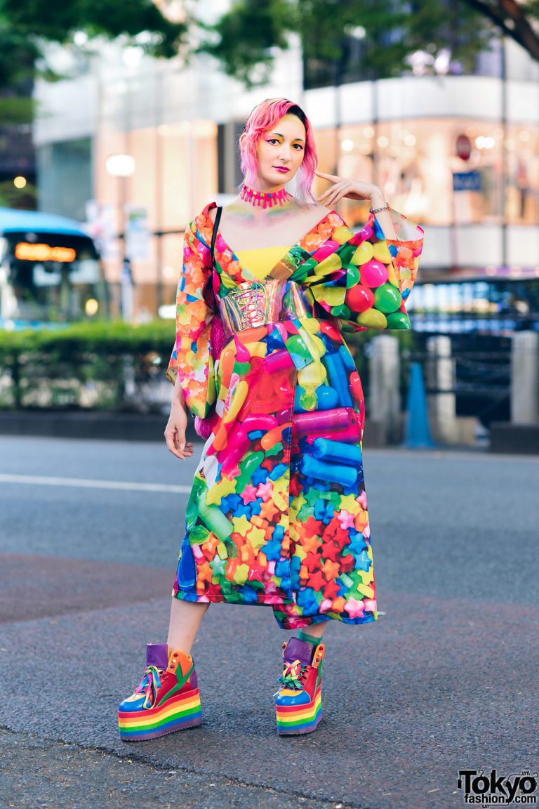 ACDC Rag Pop Candy Kimono in Harajuku w/ Handmade Dripping Paint Choker ...