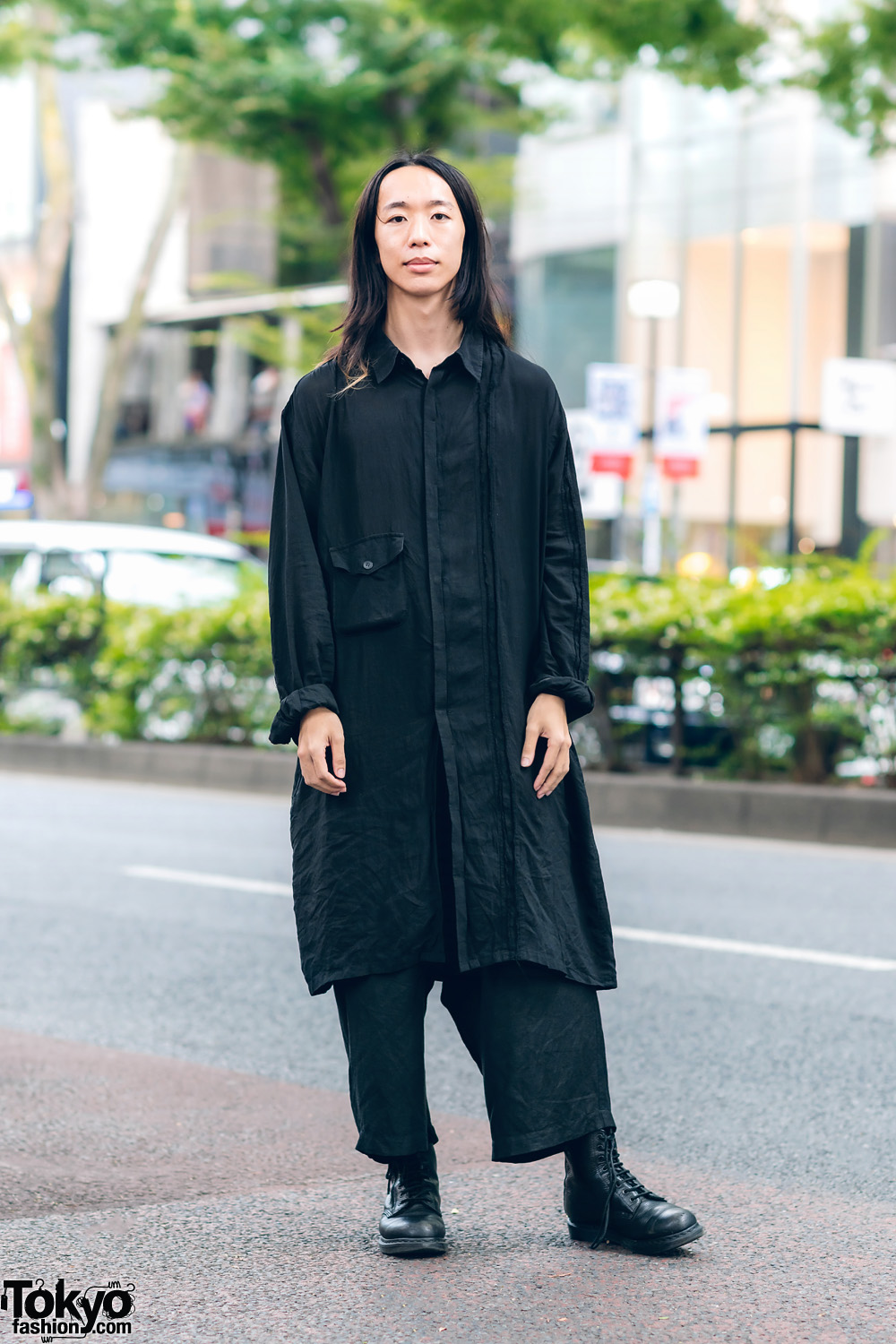 Yohji Yamamoto Menswear w/ Long Shirt, Cropped Pants & Dr. Martens Boots