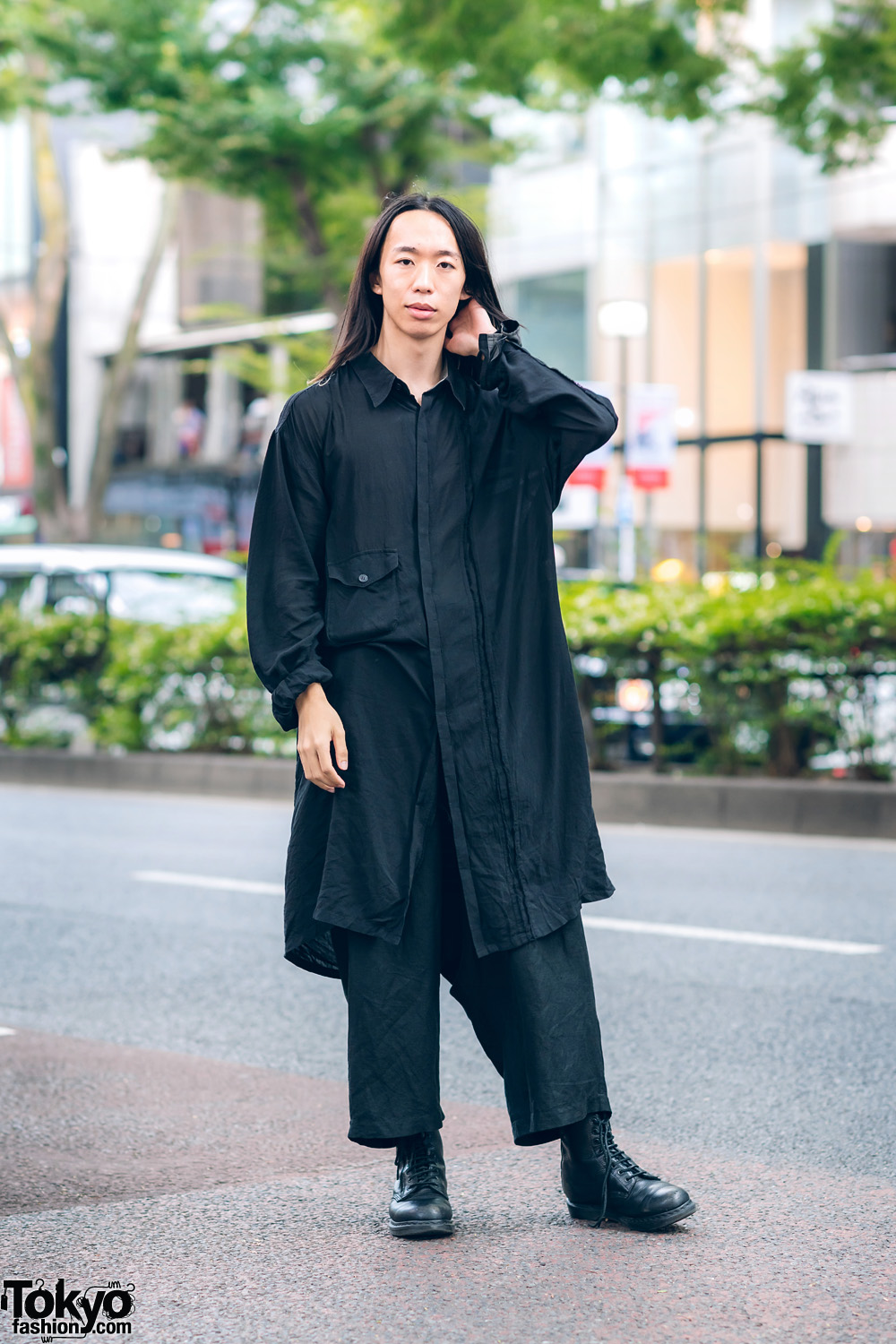 Yohji Yamamoto Menswear w/ Long Shirt, Cropped Pants & Dr. Martens 