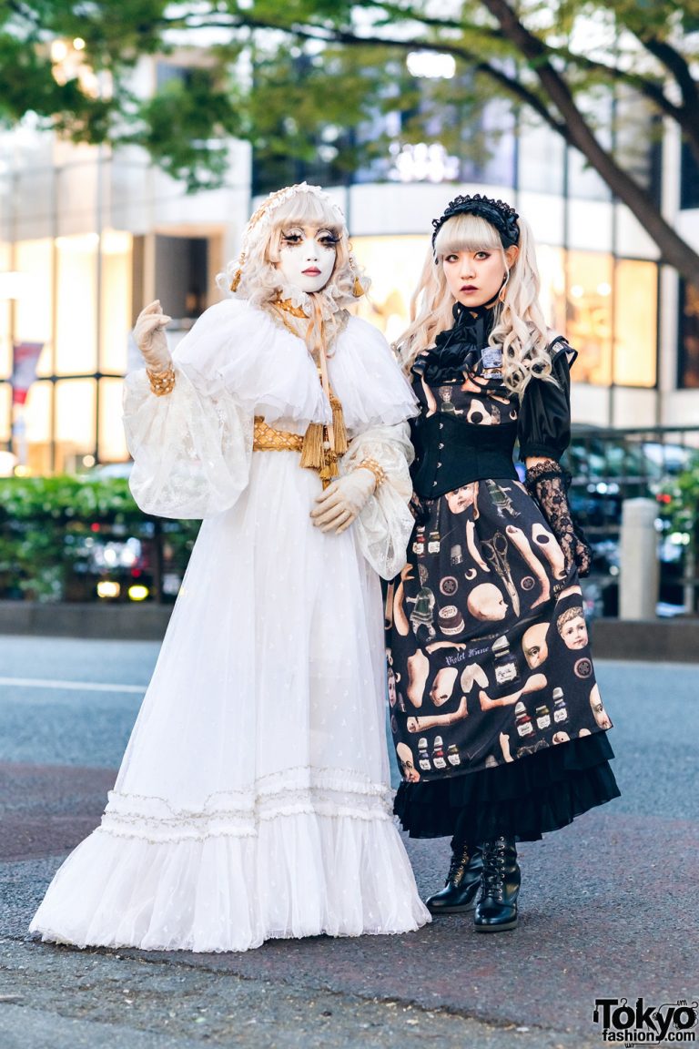 Japanese Shironuri & Lolita Street Fashion in Harajuku w/ Feather ...