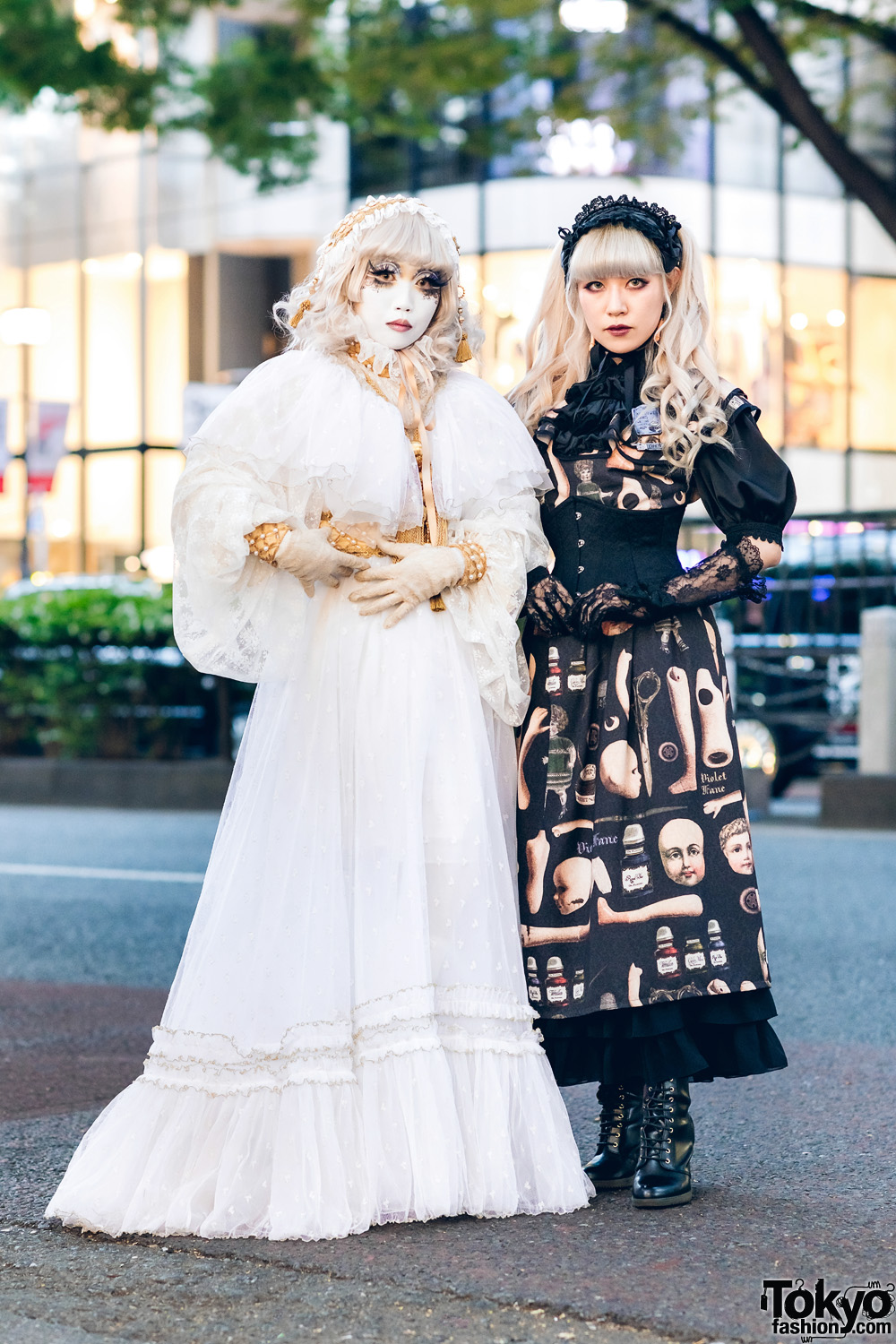 Japanese Shironuri & Lolita Street Fashion in Harajuku w/ Feather Eyelashes, Lace Headdress, Violet Fane, Abilletage, Baby The Stars Shine Bright & Remake Fashion