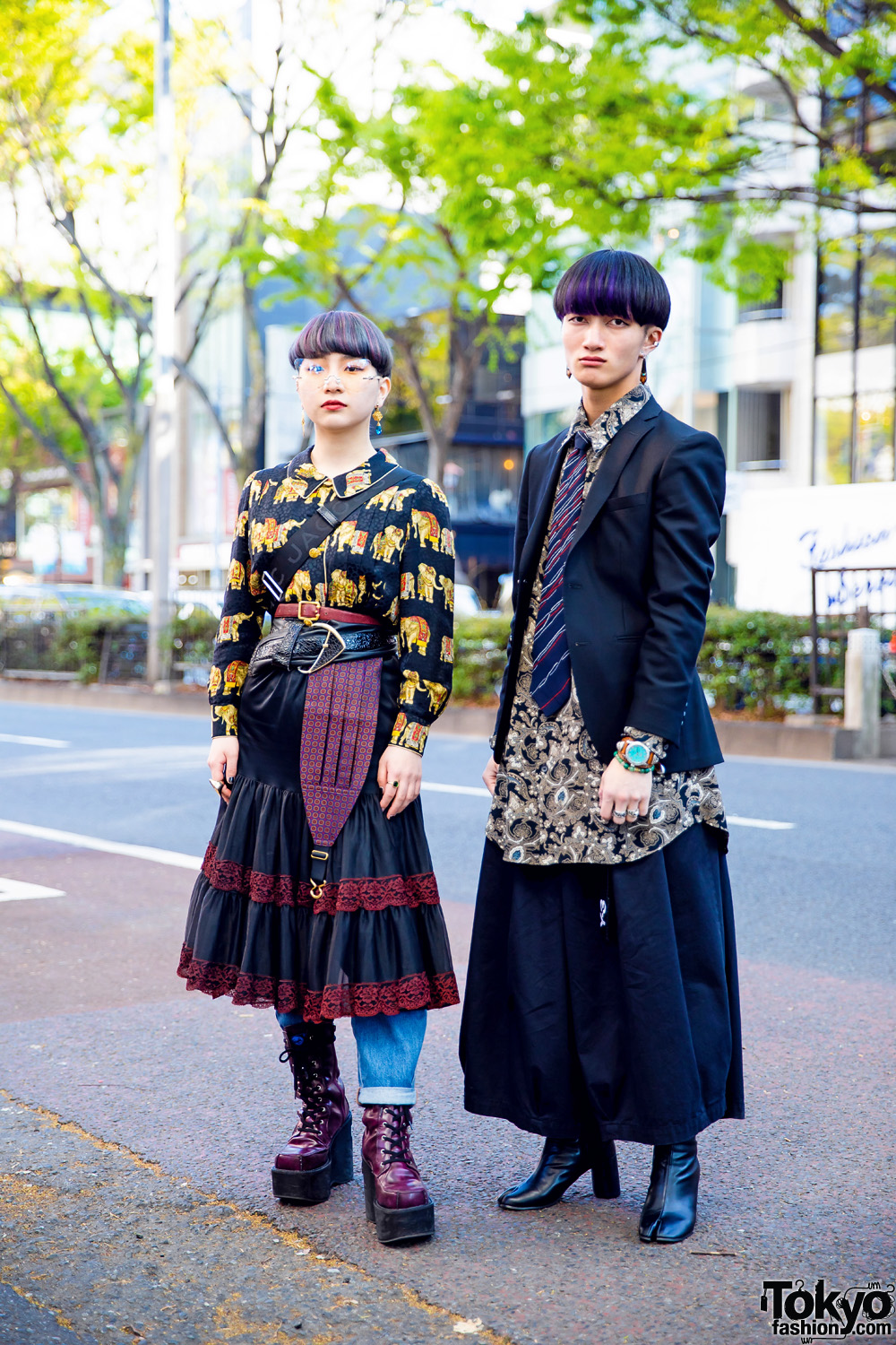 Tokyo Streetwear Styles w/ Purple Hair, Elephant Print Shirt, Paisley ...