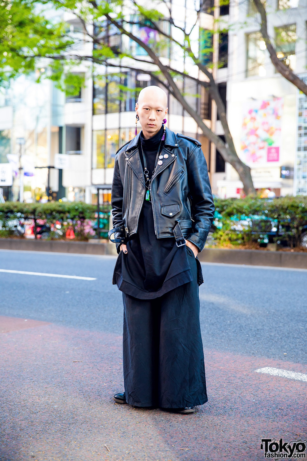 Japanese Model & Musician in Rock Star Inspired Look w/ Vintage Leather Jacket, Keisuke Yoneda, Kujaku, YSL, Lucky Daikichi & Nyulycadelic