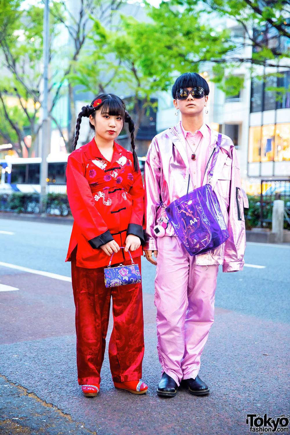 Red & Pink Tokyo Street Styles w/ Twin Braids, Nadia, Romantic Standard, BXT Metallic Jacket & Mocha Embroidered Shoes