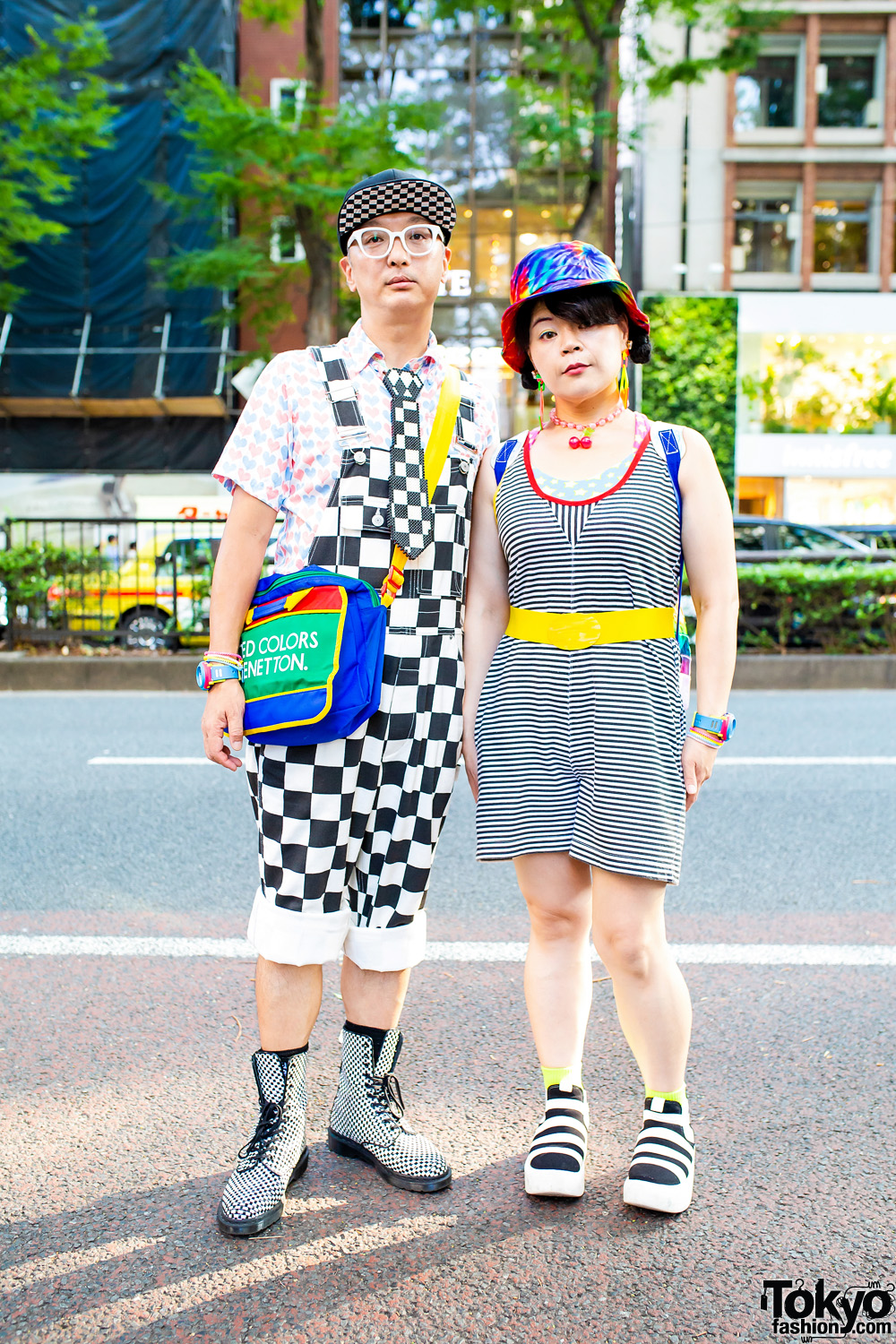Mixed Prints Fashion in Tokyo w/ Pixel Bead Necktie, Joyrich Overalls, Kinsella Romper, 6%DokiDoki, Colorblock Bag, Dr. Martens & Tokyo Bopper