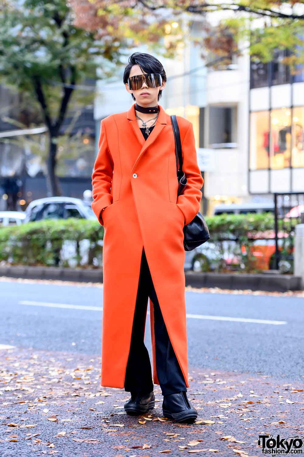 Asymmetrical Maxi Coat Street Style in Tokyo w/ S.A.W. Coat, Rick Owens Sunglasses & Human Experiments Necklace