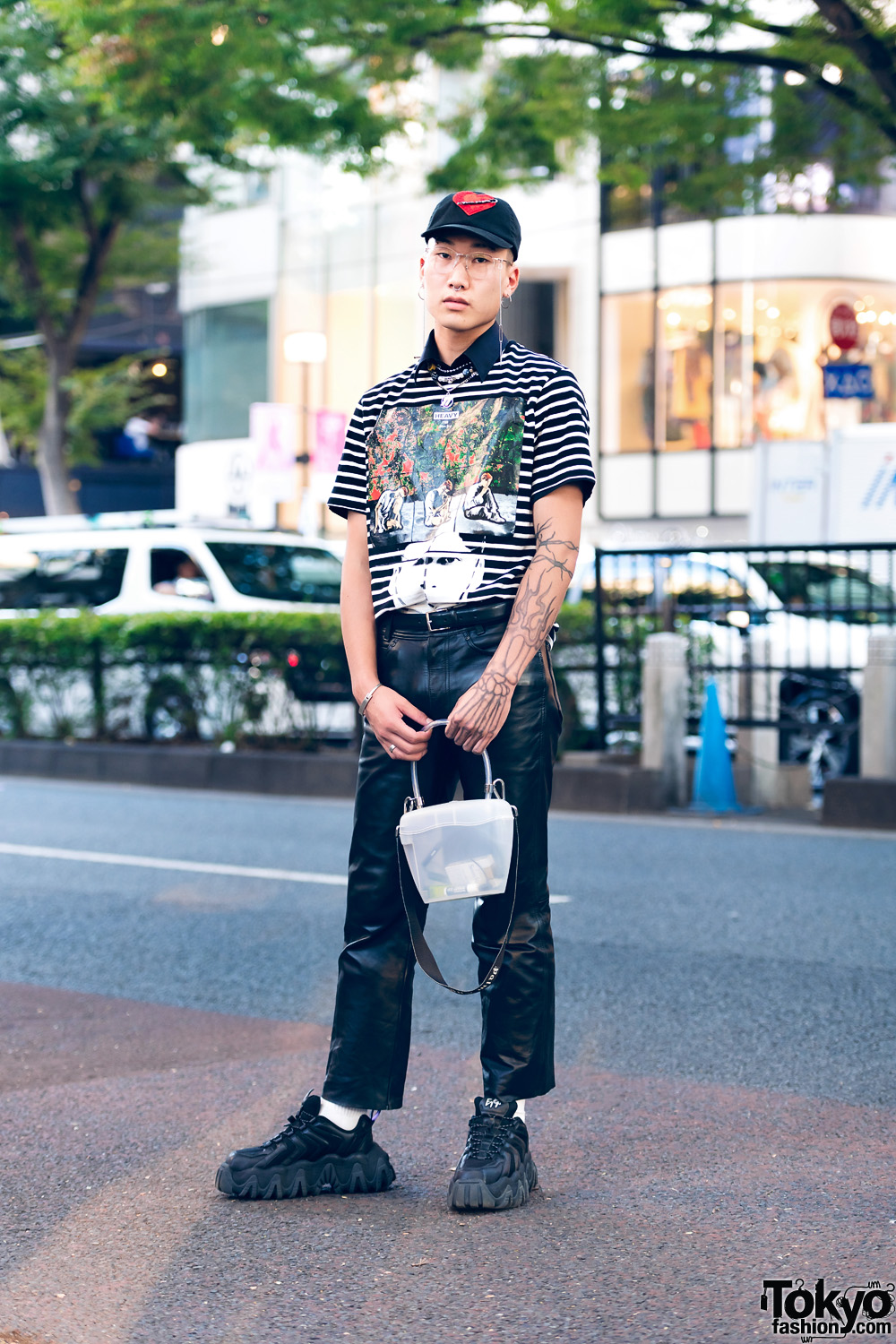 Tokyo Streetwear w/ Heart Cap, J.W. Anderson, Leather Pants, Palm Angels Jelly Bag & Eytys Chunky Sneakers