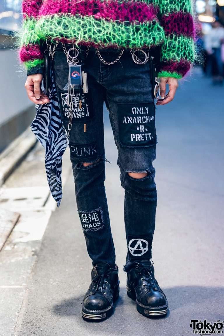 Tokyo Punk Street Style w/ Dog Harajuku Loose Knit Sweater, Remake ...