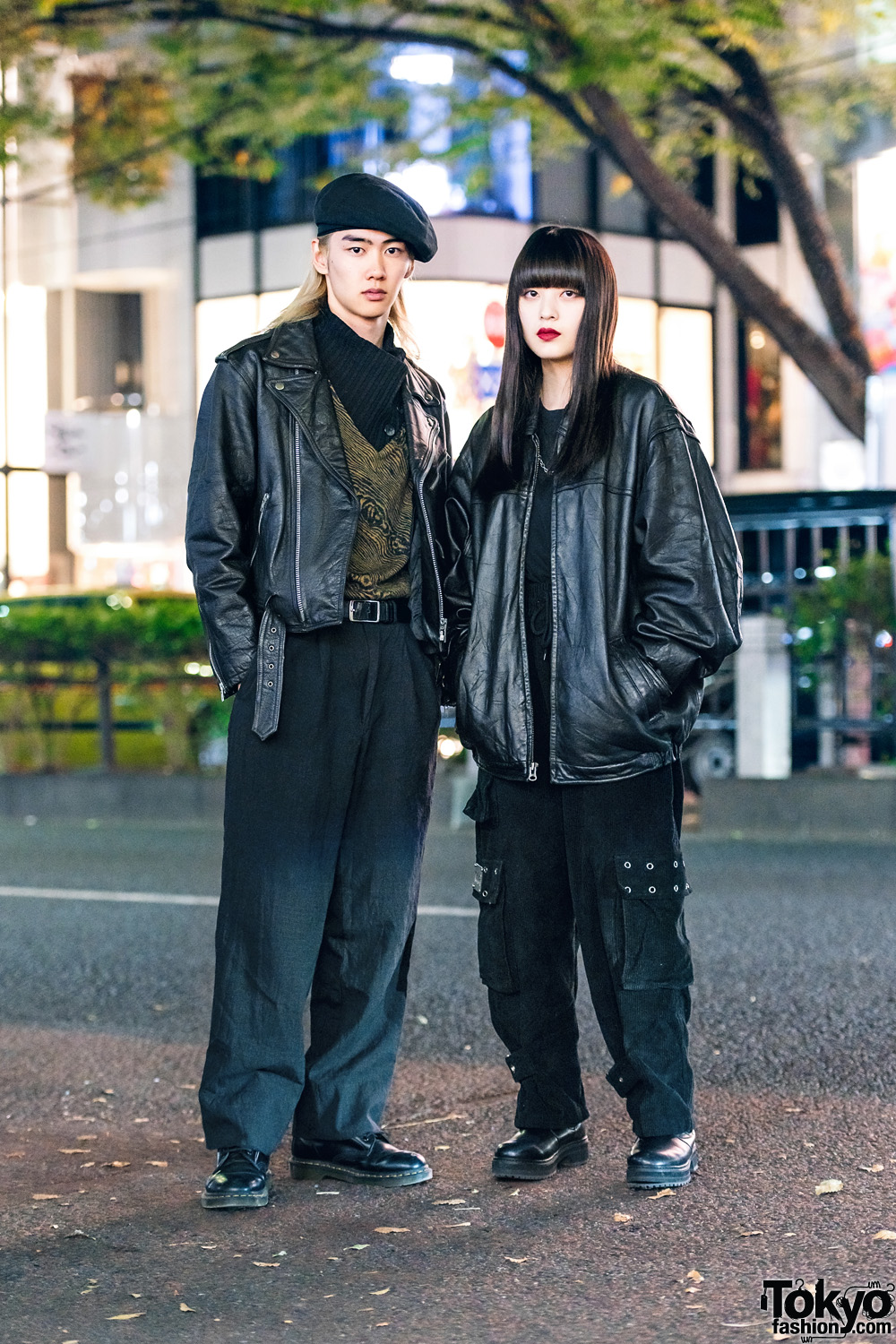 All Black Tokyo Duo Streetwear Styles w/ Beret, Motorcycle Jacket, Bomber Jacket, Calvin Klein, MYOB NYC, GU, Never Mind the XU & Dr. Martens