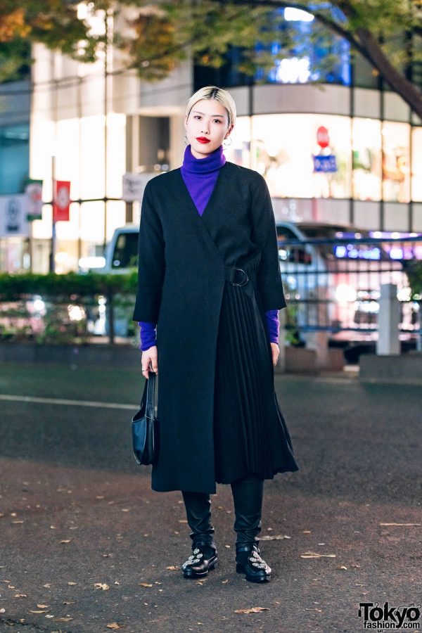 Long Pleated Coat in Harajuku w/ COS Fashion, Tokyo, Bopper Shoes & Vintage Coach