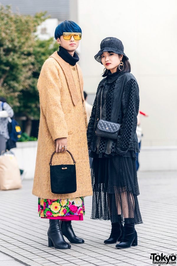 Bunka Fashion College Street Styles w/ Oversized Sunglasses, Cloche Hat, Furry Coat, Textured Eyelet Jacket, Chanel Quilted Bag & Tabi Boots