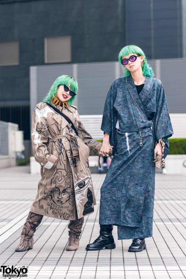 Hand Painted Mind Infection Street Fashion in Tokyo w/ Trench Coat, Skeletons Kimono, Givenchy, Gucci & Dr. Martens