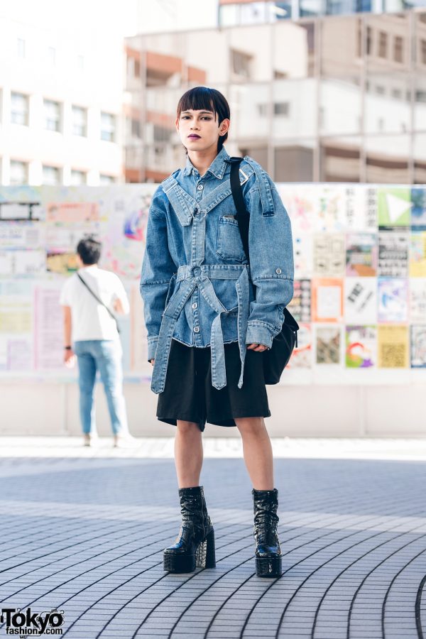 Bunka Fashion College Denim Style w/ Purple Lips, Denim Harness, Opening Ceremony, MYOB NYC, Y-3 & Naked Wolf Crocodile Patent Platforms