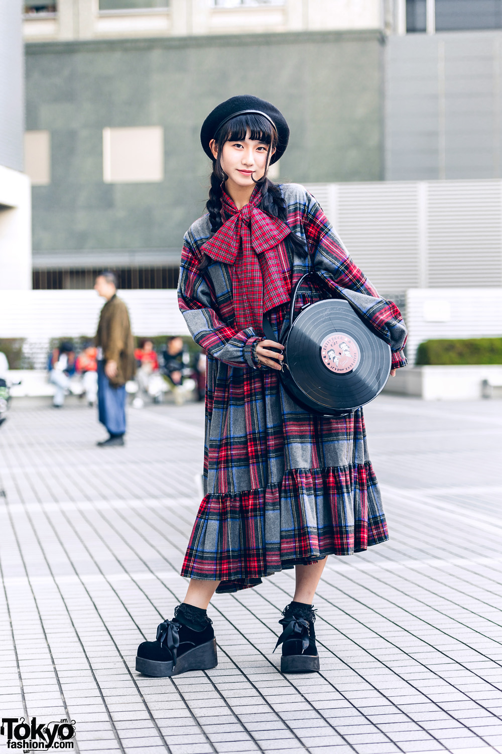 Tokyo Teen Style w/ HEIHEI Plaid Bow Dress, Beret, Lace Socks & G2