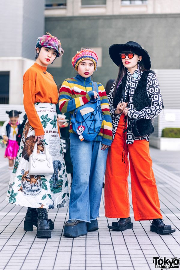 Tokyo Girls in Colorful Street Styles w/ Furry Cap, Wide Brim Hat, Knit ...