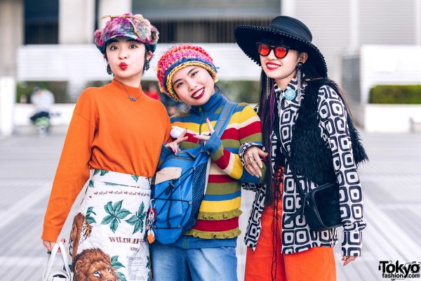 Tokyo Girls in Colorful Street Styles w/ Furry Cap, Wide Brim Hat, Knit ...
