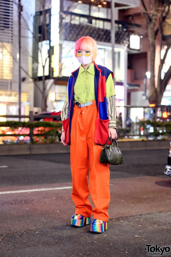 Masked Harajuku Girl w/ Two-Tone Hair, Colorblock Vest, Suspenders, Faith Tokyo, Never Mind The XU, Used Focus & Demonia