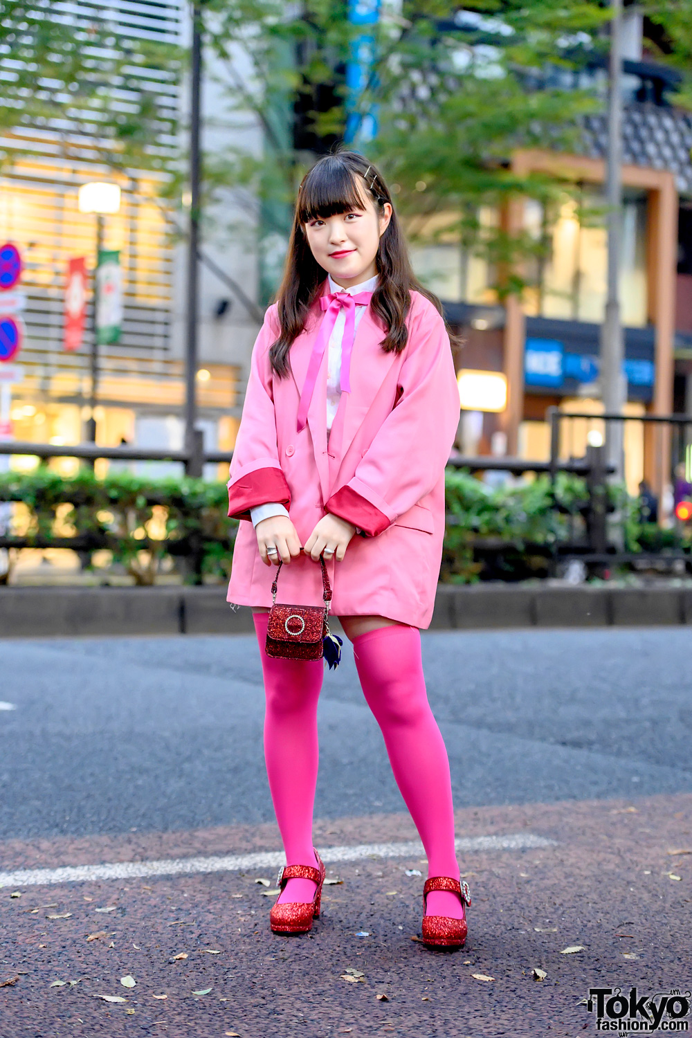 Super Pink Harajuku Street Style w/ Jenny Fax Tiny Jeweled Handbag, Jouetie, Ank Rouge Sparkling Heels