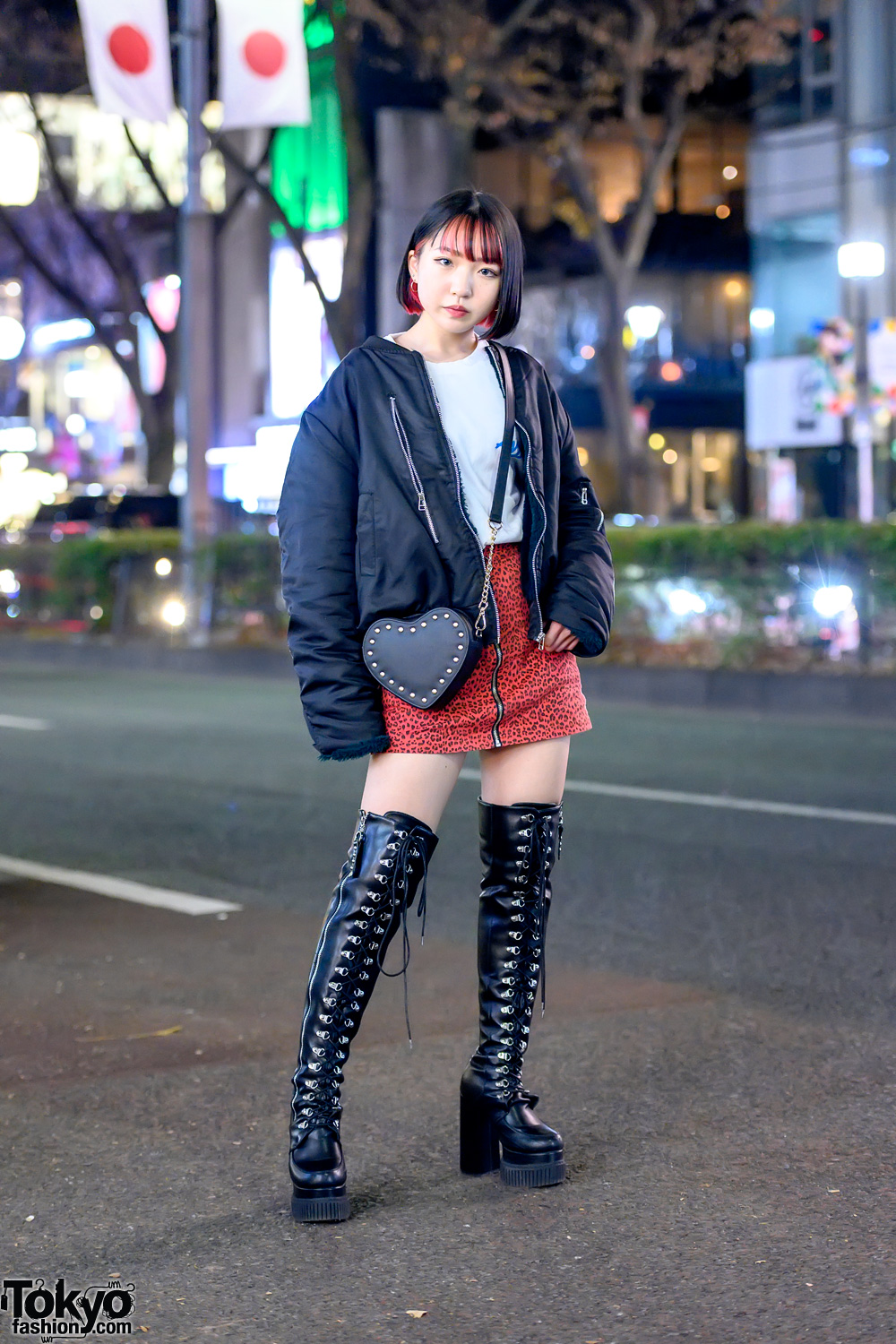 Harajuku Girl w/ Pink Bob Hairstyle in Lamoda Lace-Up Boots, Bomber Jacket, Chucla by Spinns