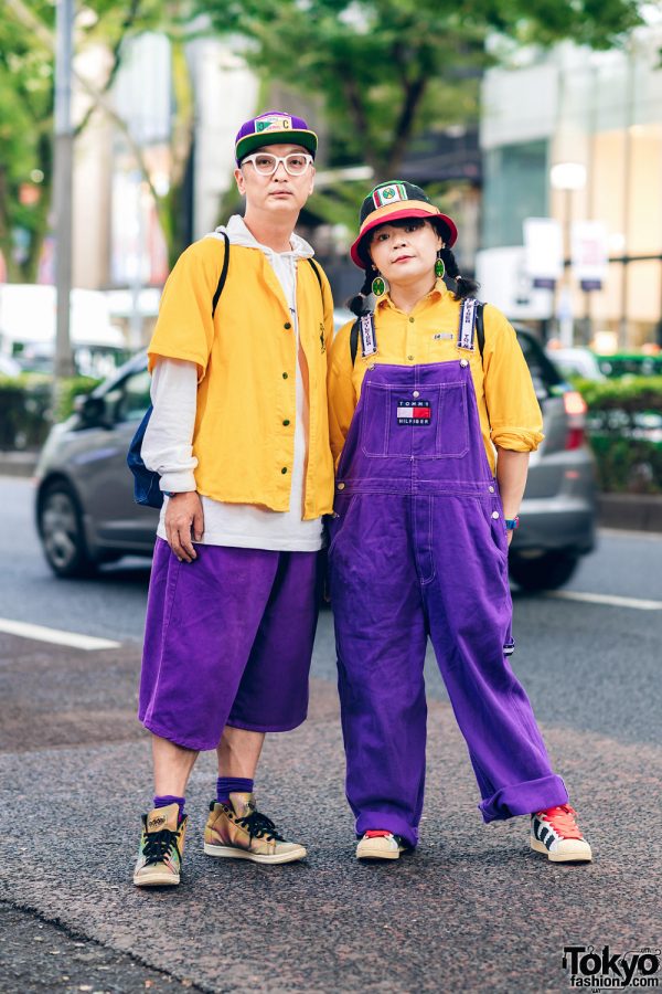 Color-Coordinated Harajuku Street Styles w/ Bucket Hat, Cross Colours, Champion Hoodie, Tommy Hilfiger Overalls, Dickies, G-Shock & Adidas Sneakers
