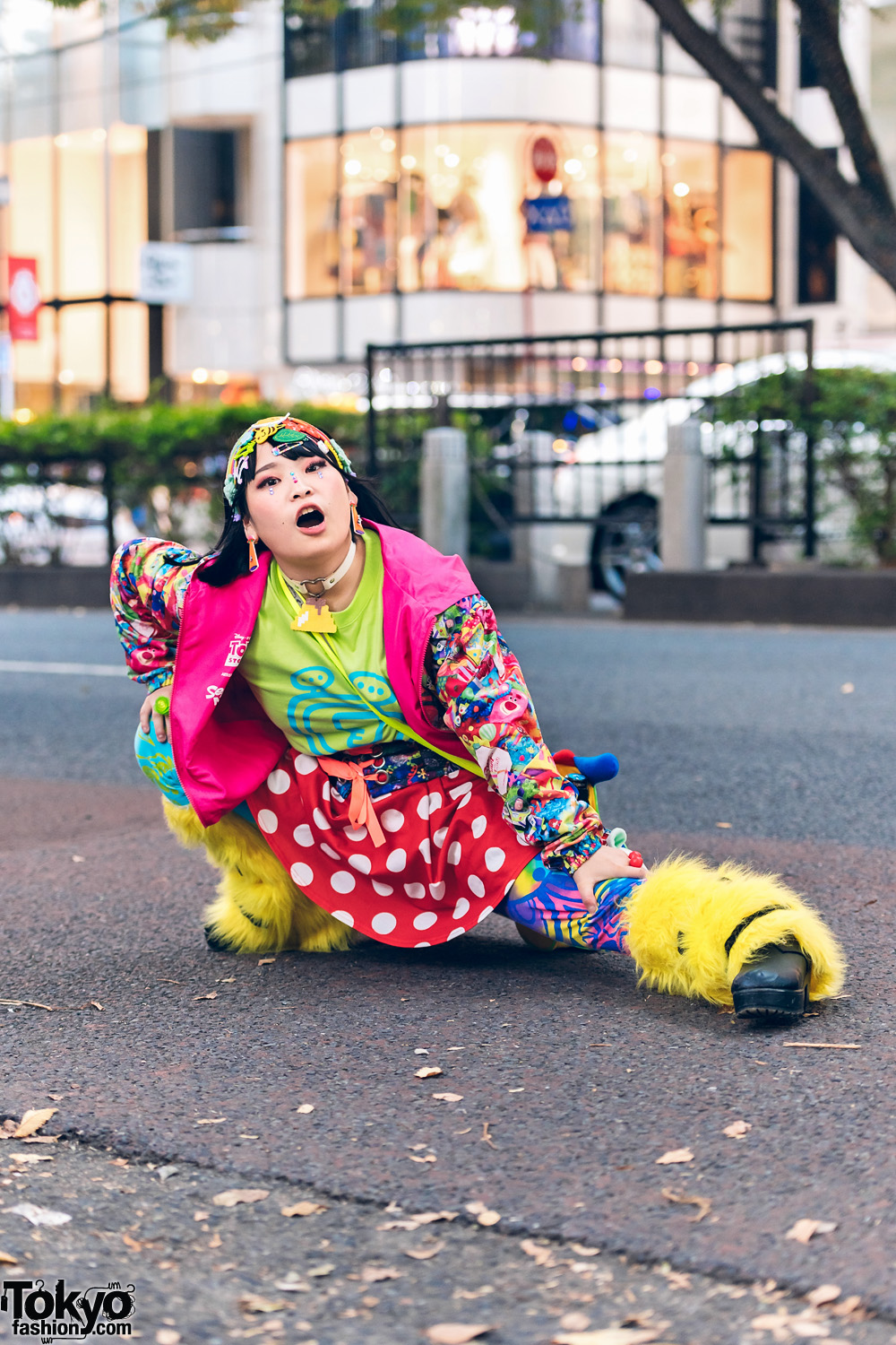Tokyo Decora w/ Colorful Hair Clips, Smiley Face Leg Warmers, Disney Store Toy Story Jacket, Polka Dot Skirt, & Handmade Bag